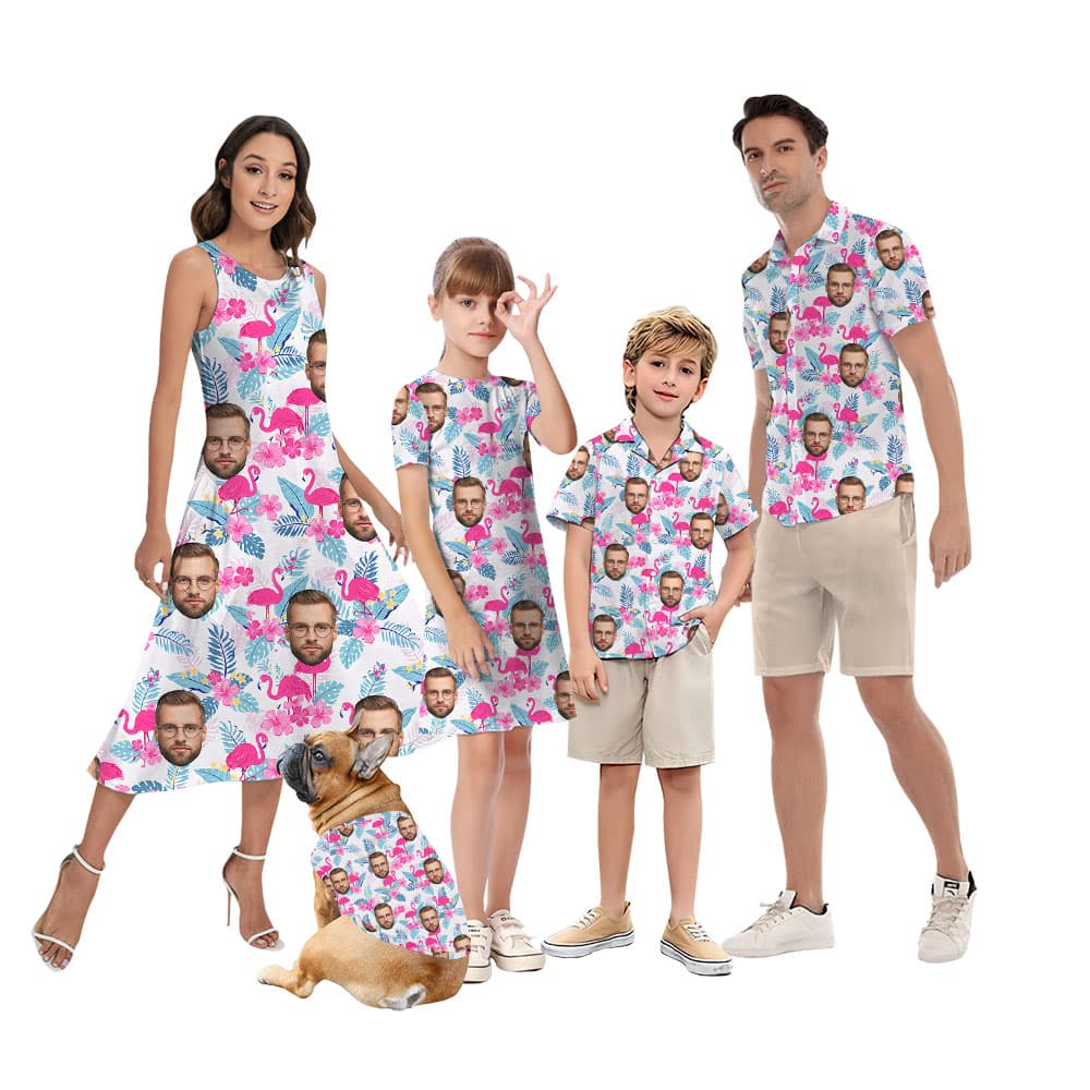 Custom Up to 4 Faces Flamingo Pink Hawaiian Shirt1