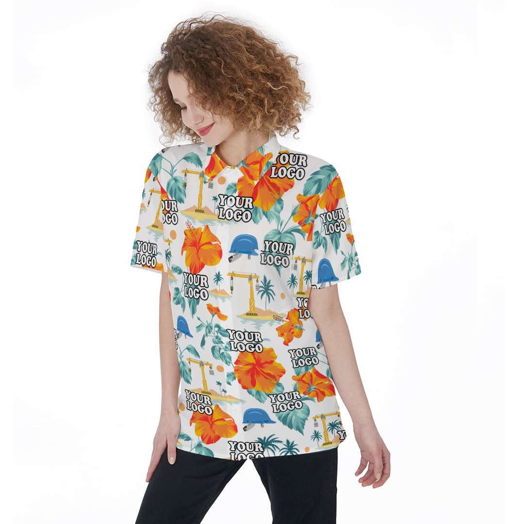 Custom Women's Construction Hawaiian Shirt With Company Logo