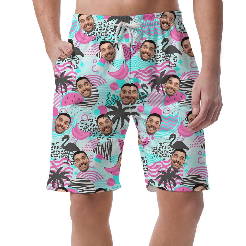 Customized Flamingo Hawaiian Men's Shorts With Retro Style