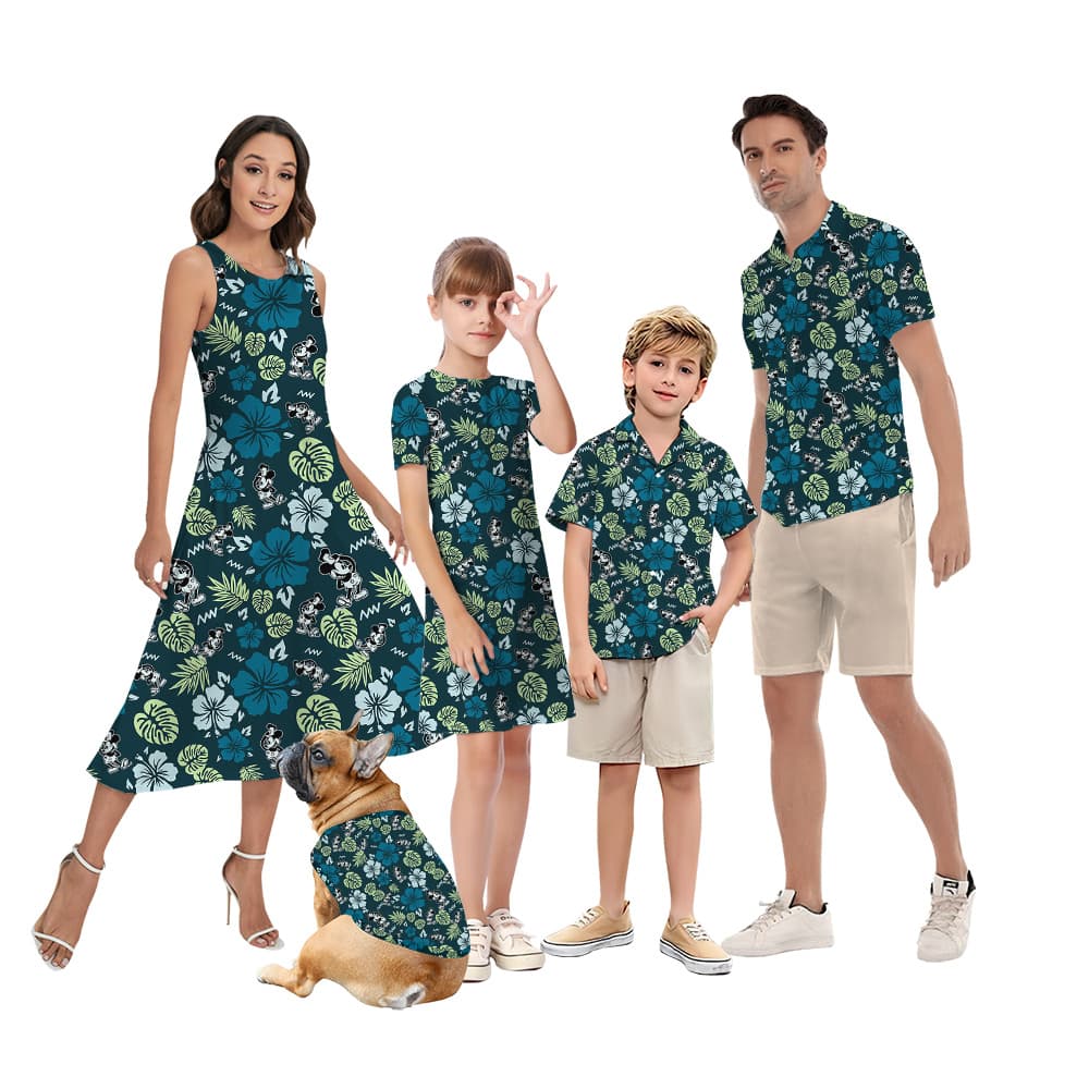 Cute Green Hibiscus Mickey Steamboat Willie Family Matching Hawaiian Outfits