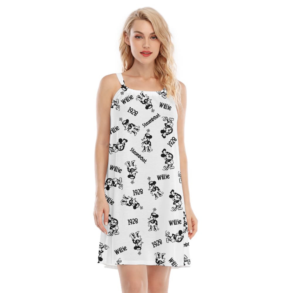 Cute Mickey Steamboat Willie Movie Vintage Hawaiian Dress For Summer