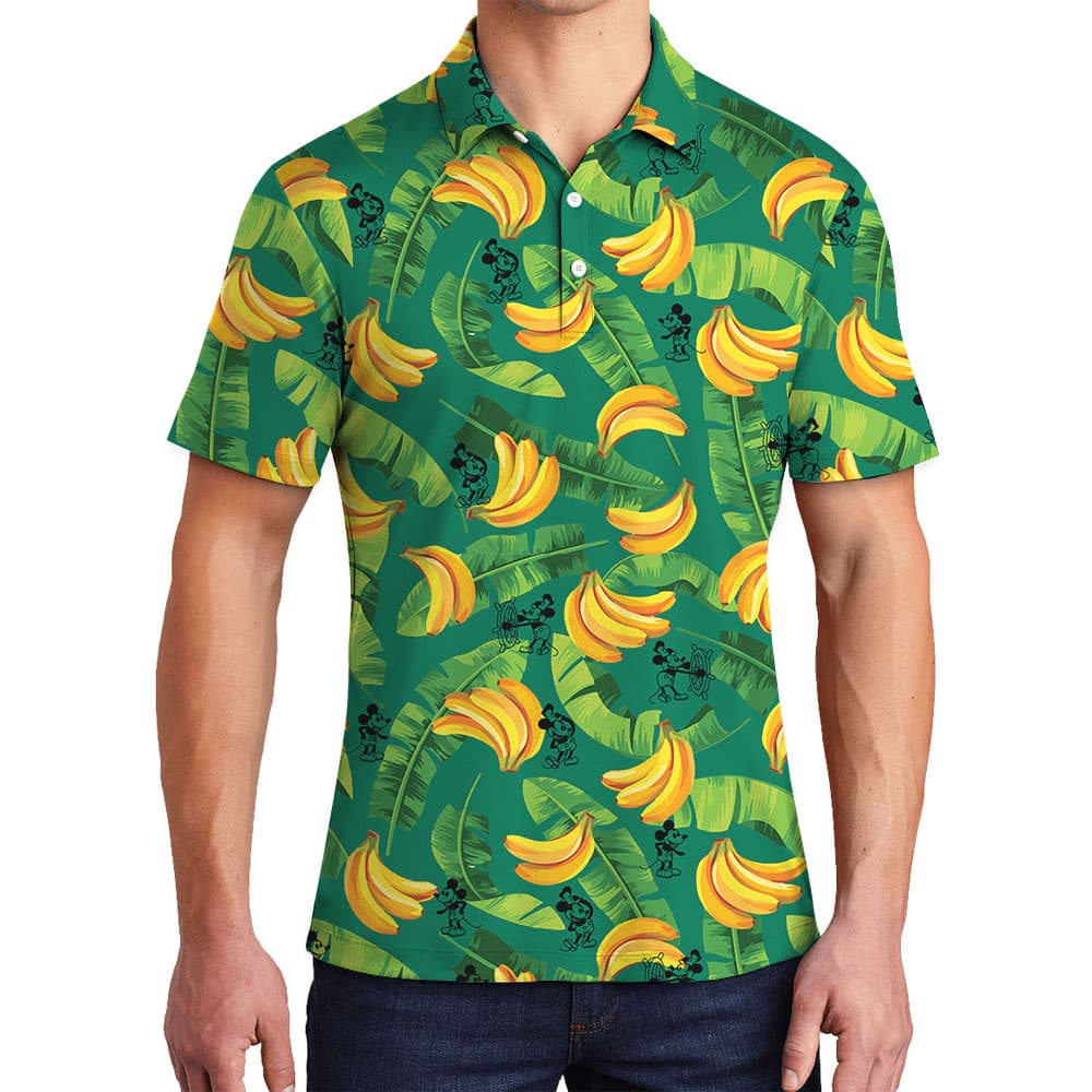 Cute Mickey Steamboat Willie Tropical Banana Hawaiian Polo Shirt