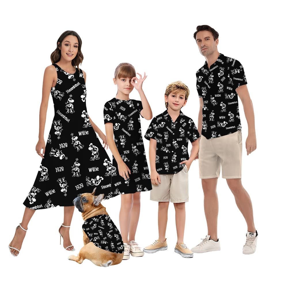 Cute Mickey Steamboat Willie Vintage Matching Family Hawaiian Clothes