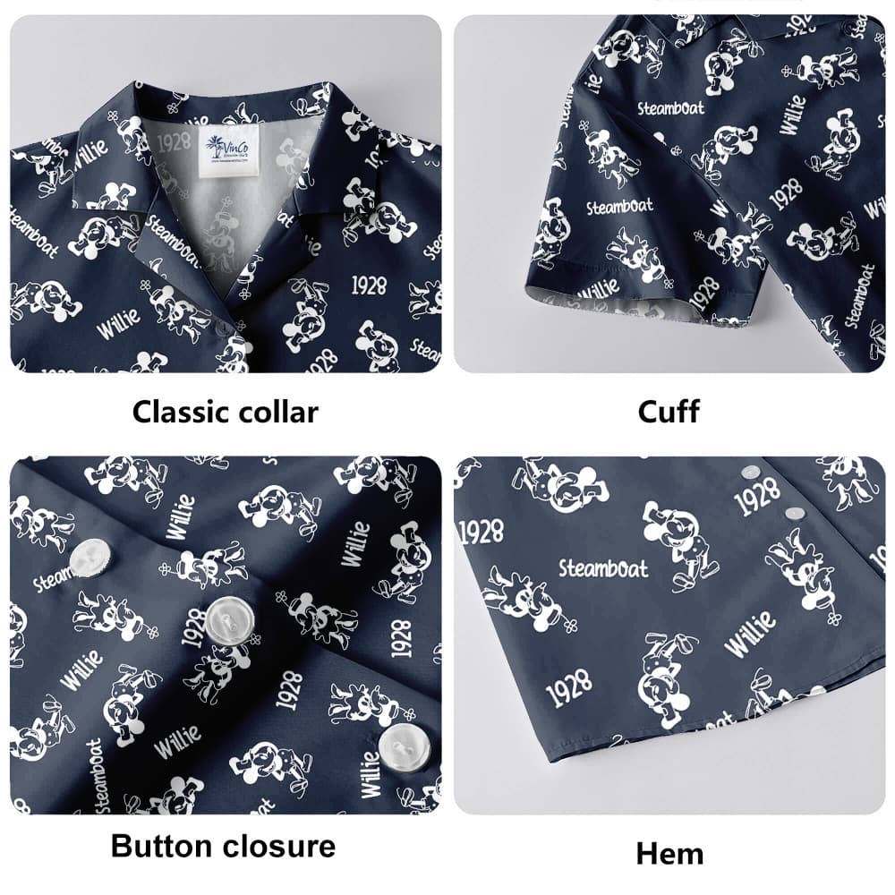 Cute Steamboat Willie Mickey 1928 Hawaiian Navy Button Up Shirt