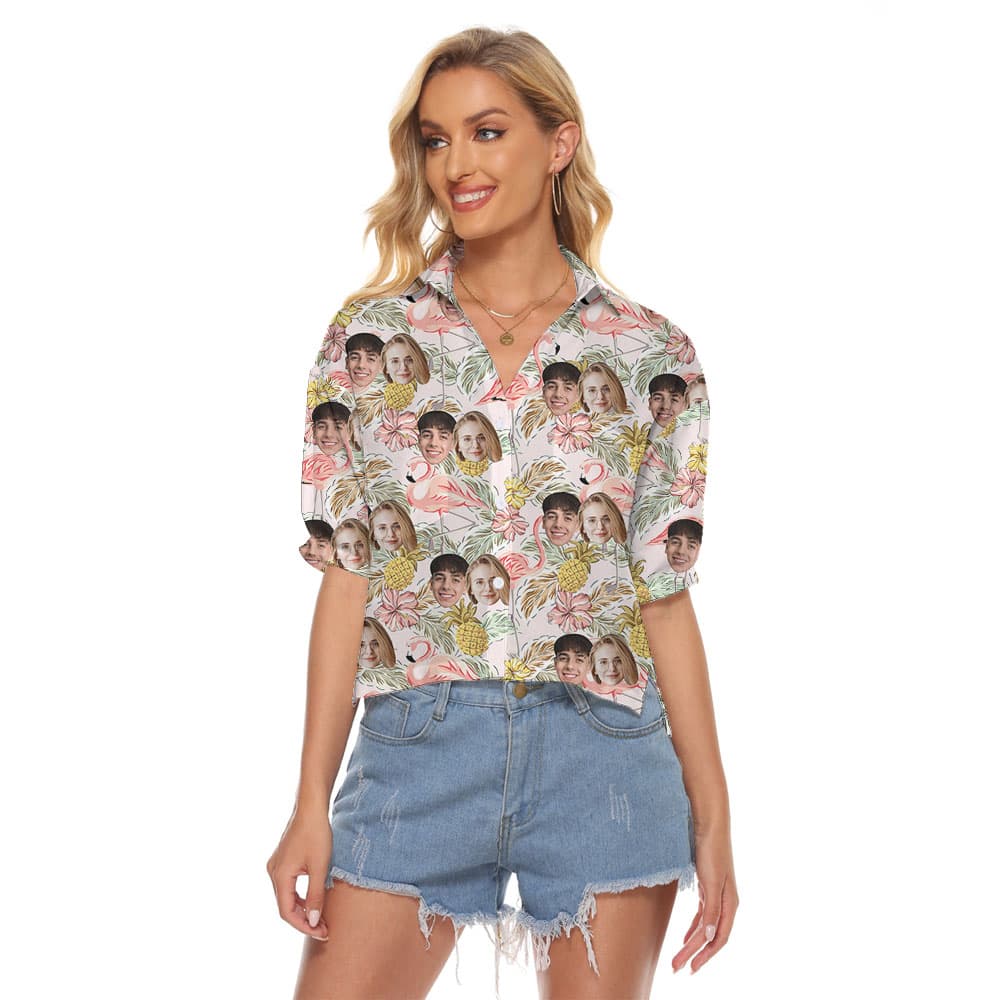 Flamingo Floral Women's Hawaiian Shirt With 4 Faces1