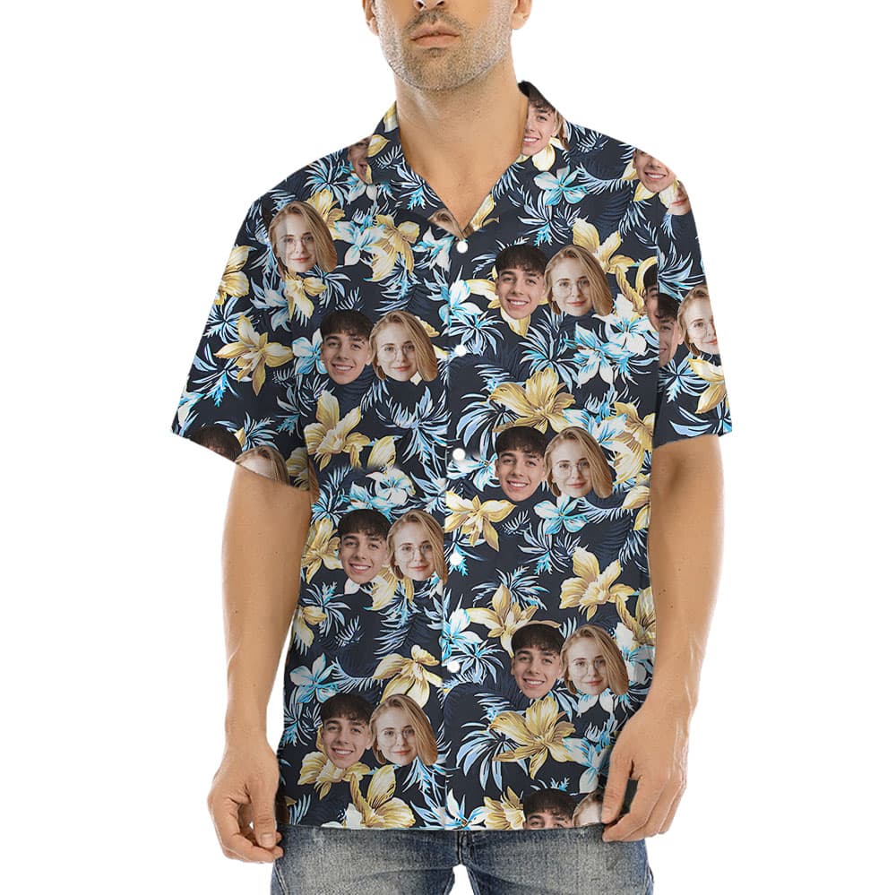 Floral Aloha Shirts Mens with Custom Face