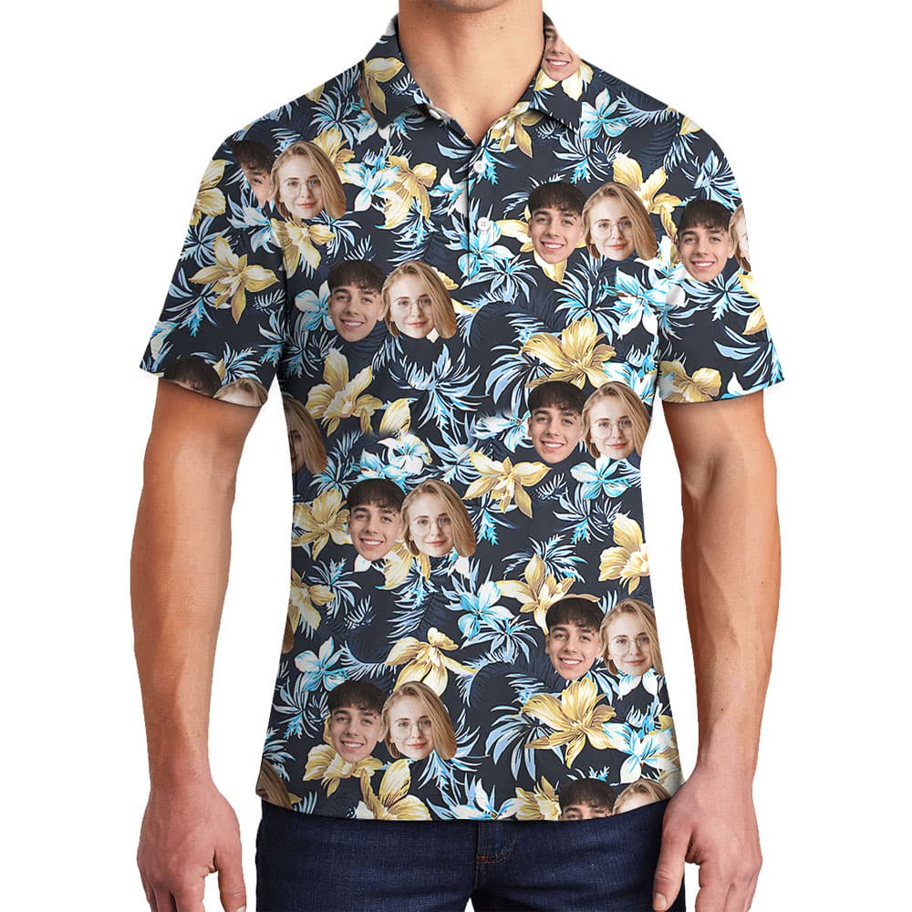 Floral Men's Golf Shirt With Multiple Photos On Them1