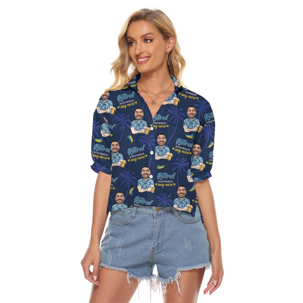 Funny Retired Not My Problem Custom Women's Cropped Hawaiian Shirt