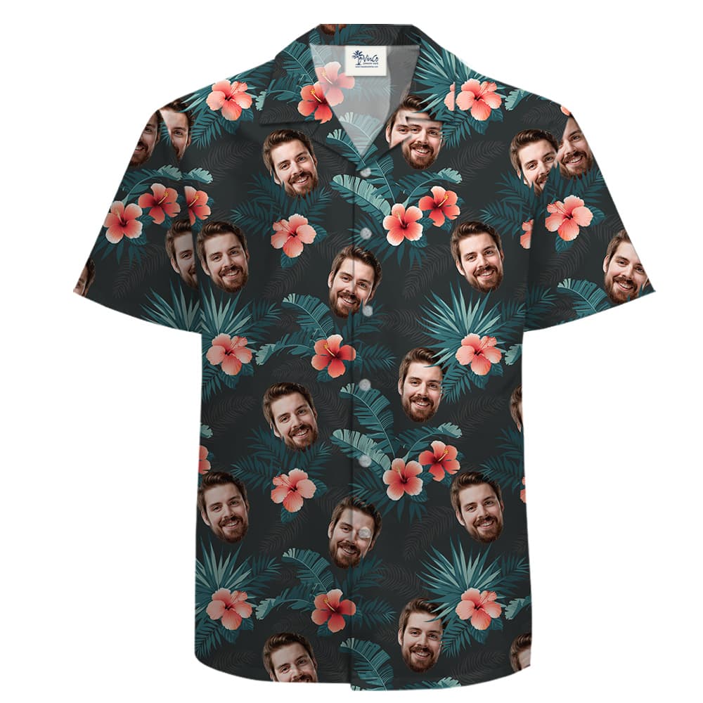 Hibiscus 100 Cotton Aloha Shirt for Men with Face Personalized2