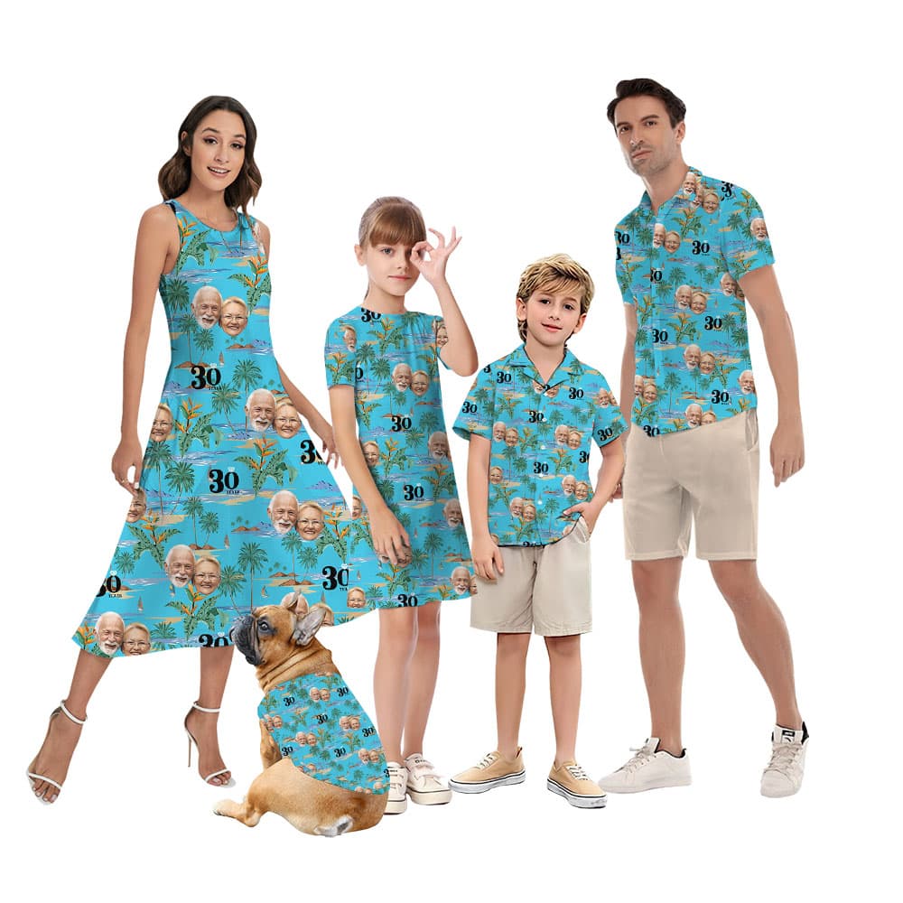 Matching Anniversary Family Hawaiian Shirt With Faces And Year6