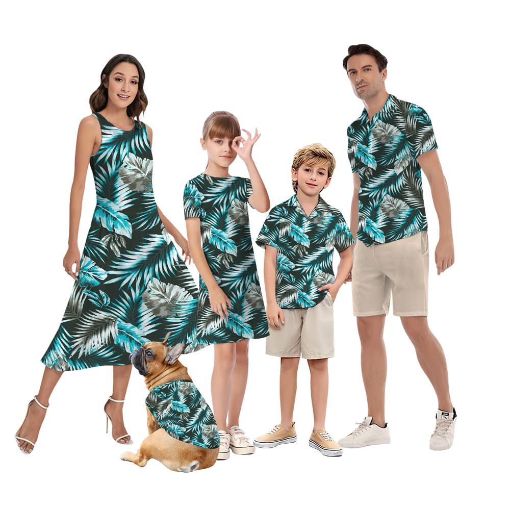 Matching Outfits with Dark Leaves Pattern