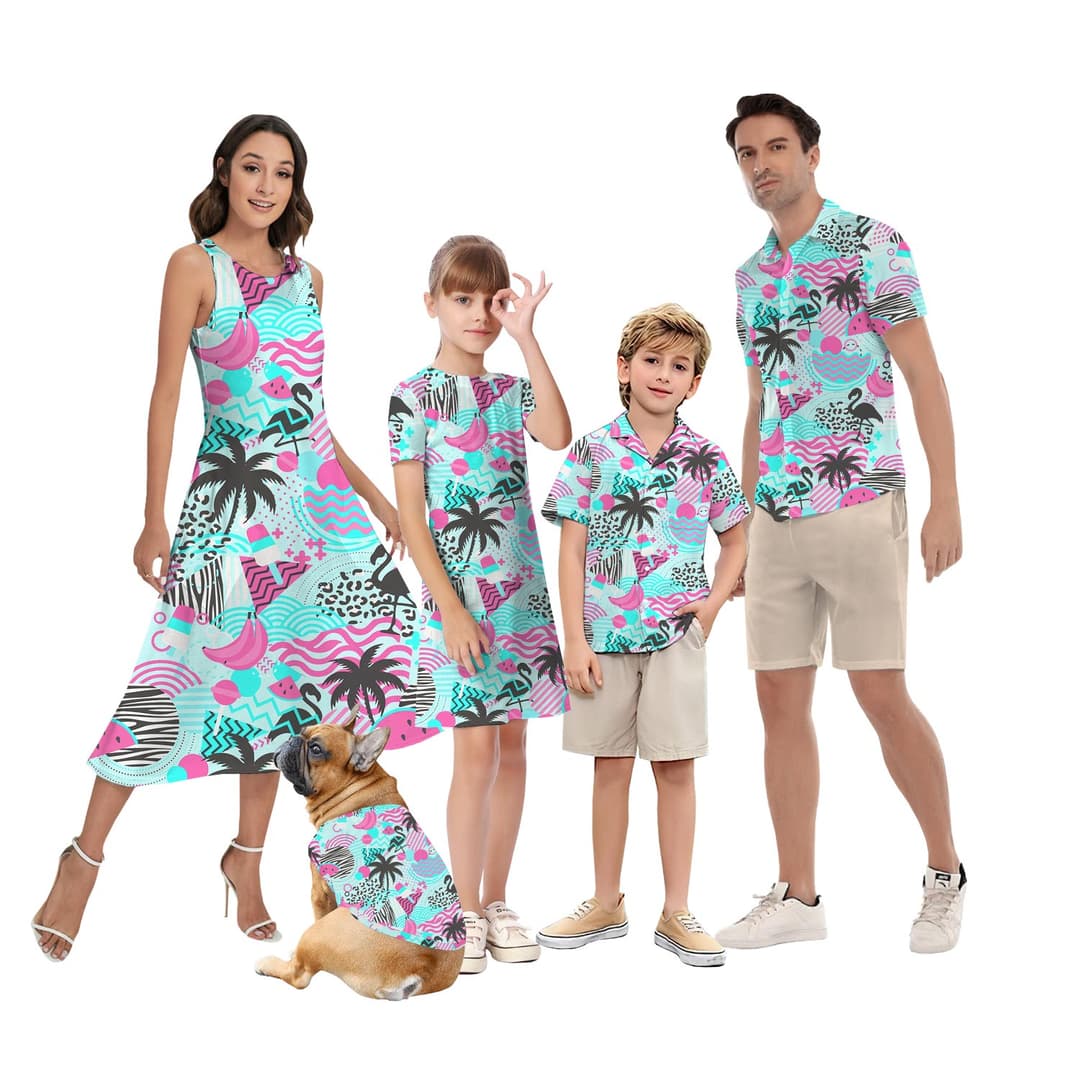 Matching Retro Flamingo Hawaiian Outfits For Family