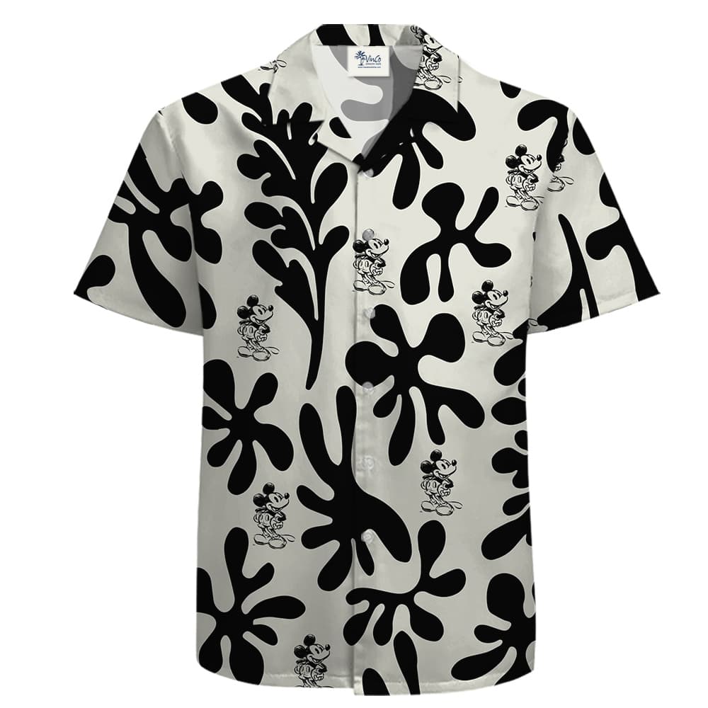 Tropical Short Sleeve with Black and White Pattern featuring playful Mickey Steamboat Willie 1928 Character