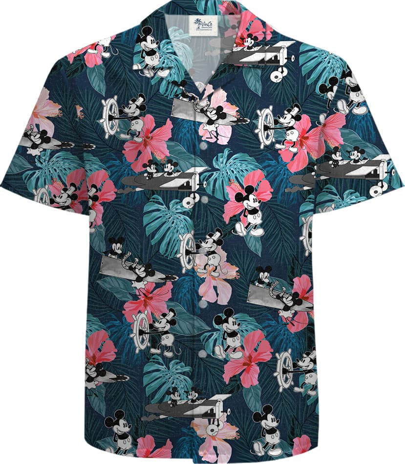 Mickey 1928 Steamboat 100% Cotton Hawaiian Men Shirt2