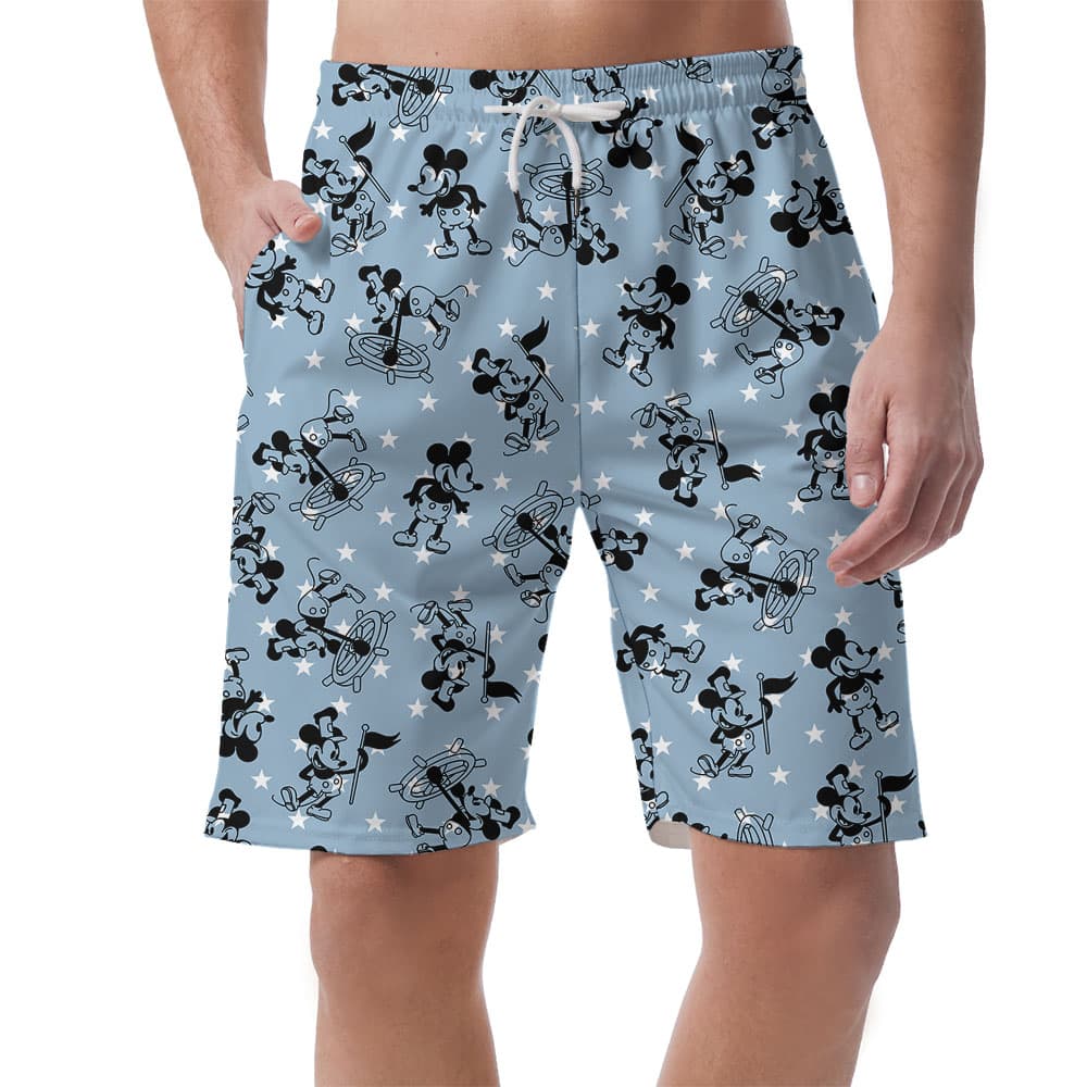 Mickey Steamboat Willie 4th Of July Blue Beach Shorts For Men