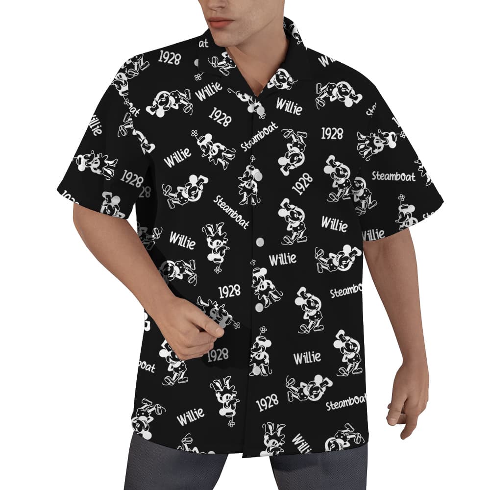 Mickey Steamboat Willie Movie 1928 Black Hawaiian Shirt (1)