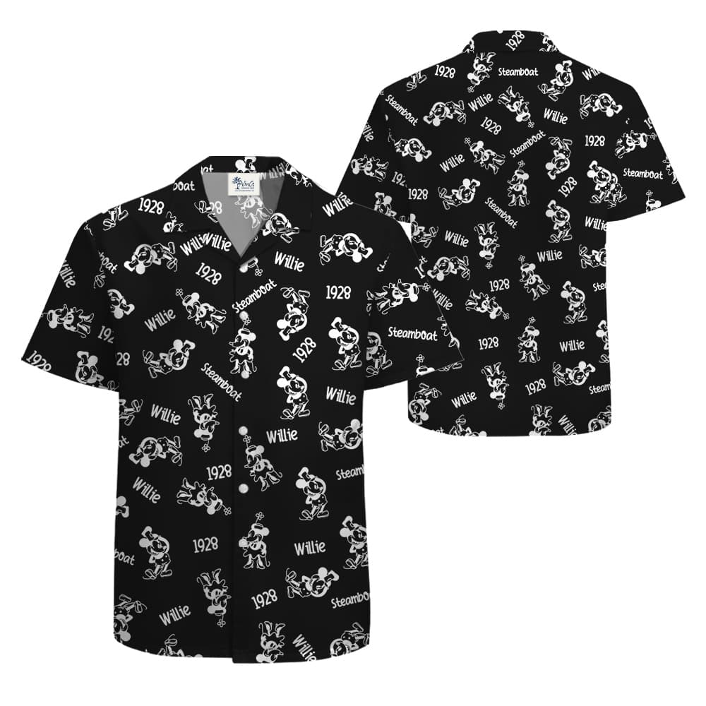 Mickey Steamboat Willie Movie 1928 Black Hawaiian Shirt