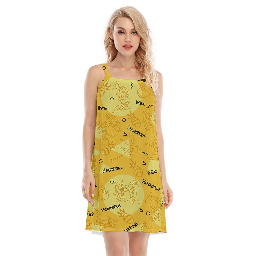 Mickey Steamboat Willie Yellow Aloha Cami Dress