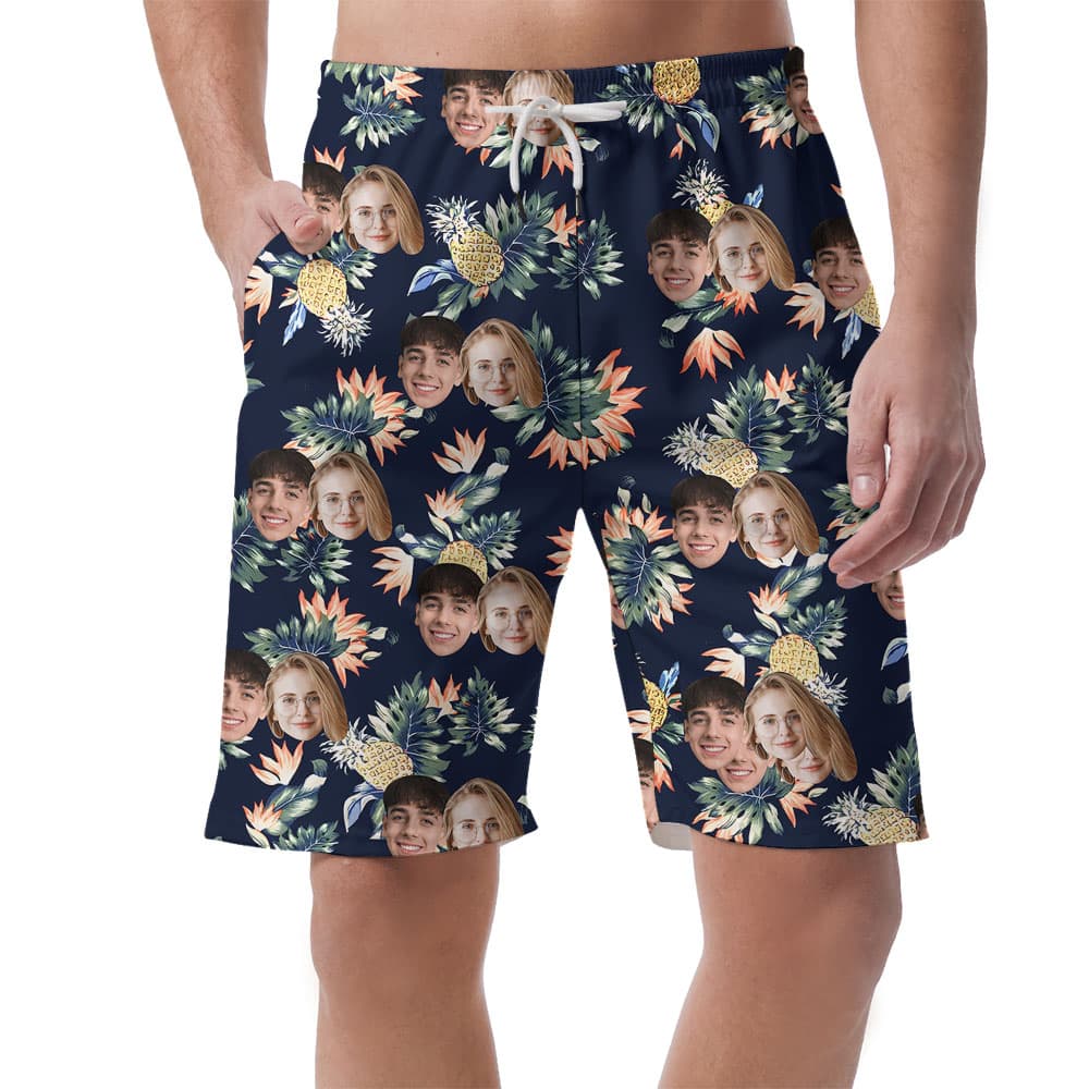 Multiple Faces On Pineapple Men's Beach Shorts4