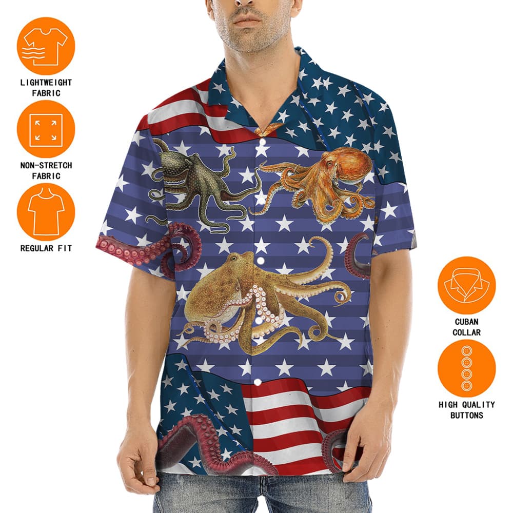 Octopus American Flag 4th Of July Hawaiian Shirt
