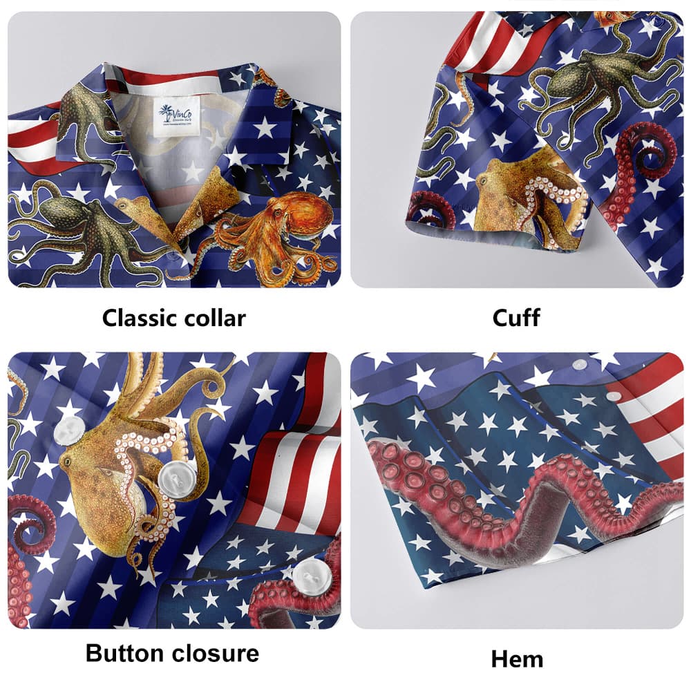 Octopus American Flag 4th Of July Hawaiian Shirt