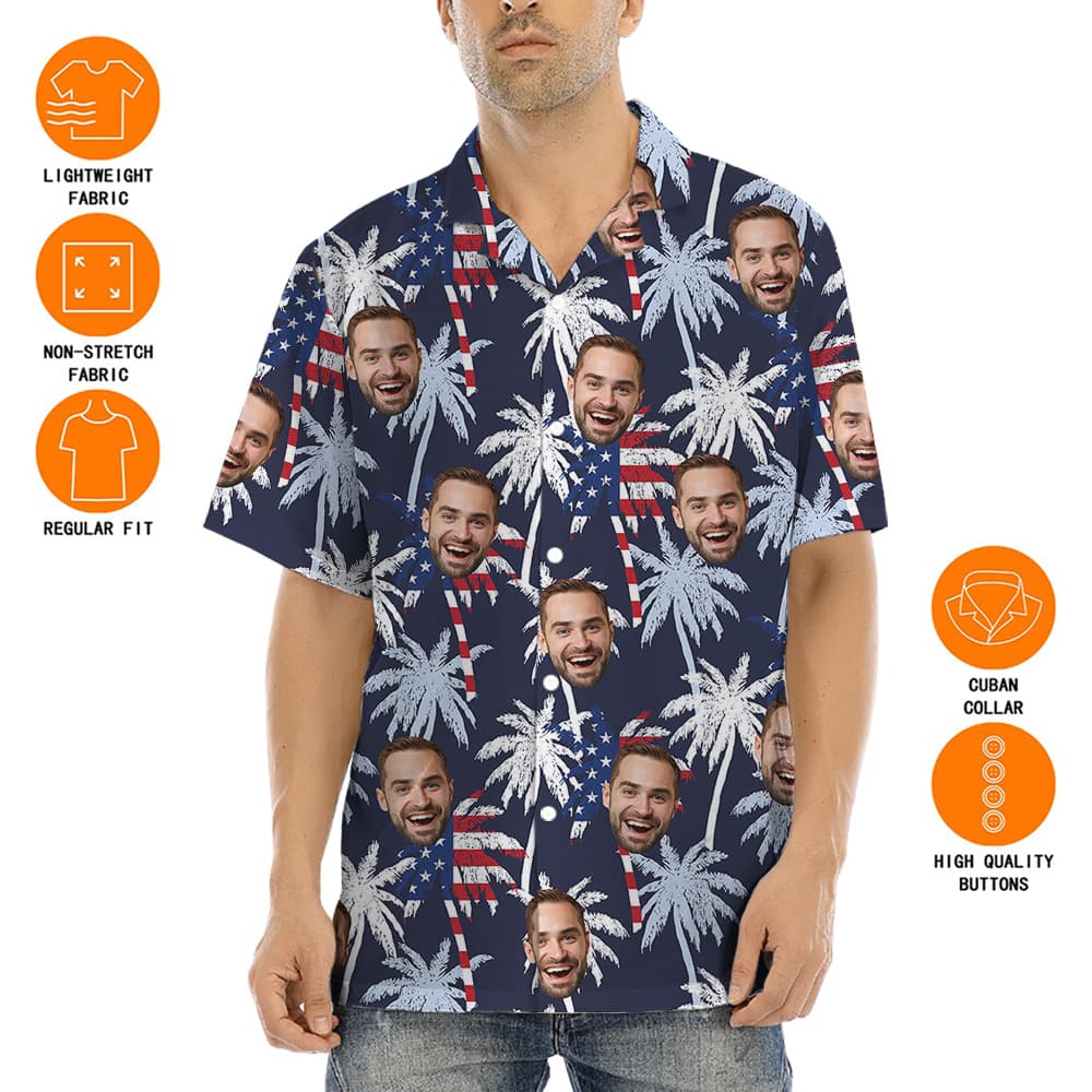 Palm Trees American Flag Custom Face Hawaiian Shirt Theme 4th Of July