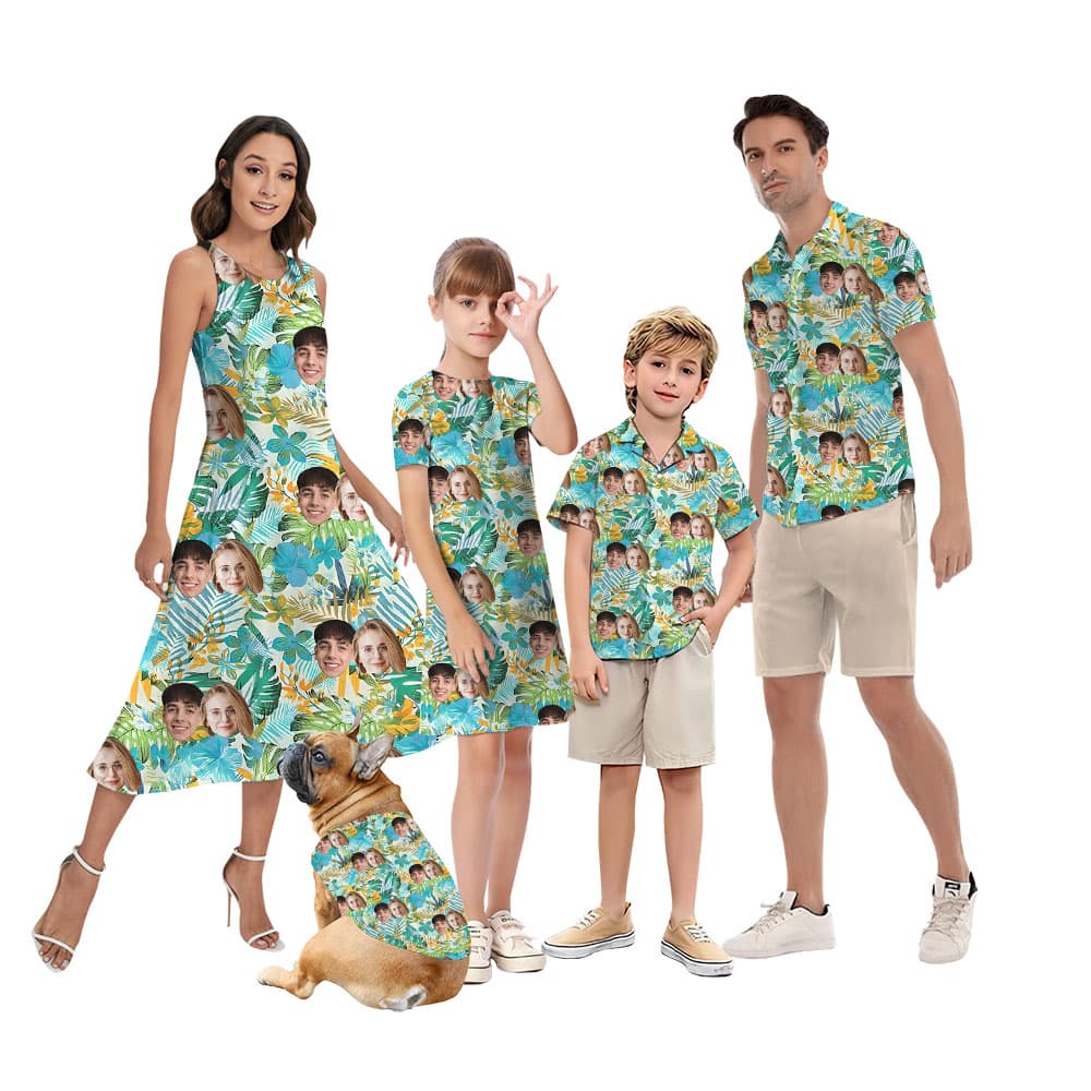 Pastel Floral Matching Family Hawaiian Shirt With Faces1