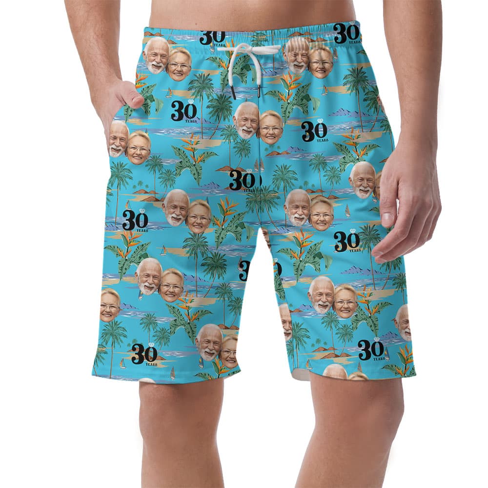 Personalized Couple Faces And Year Beach Shorts1