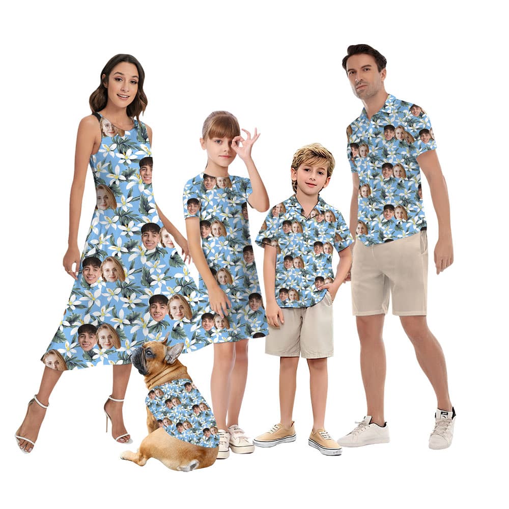 Personalized Photo Blue And White Matching Hawaiian Outfit For Family1