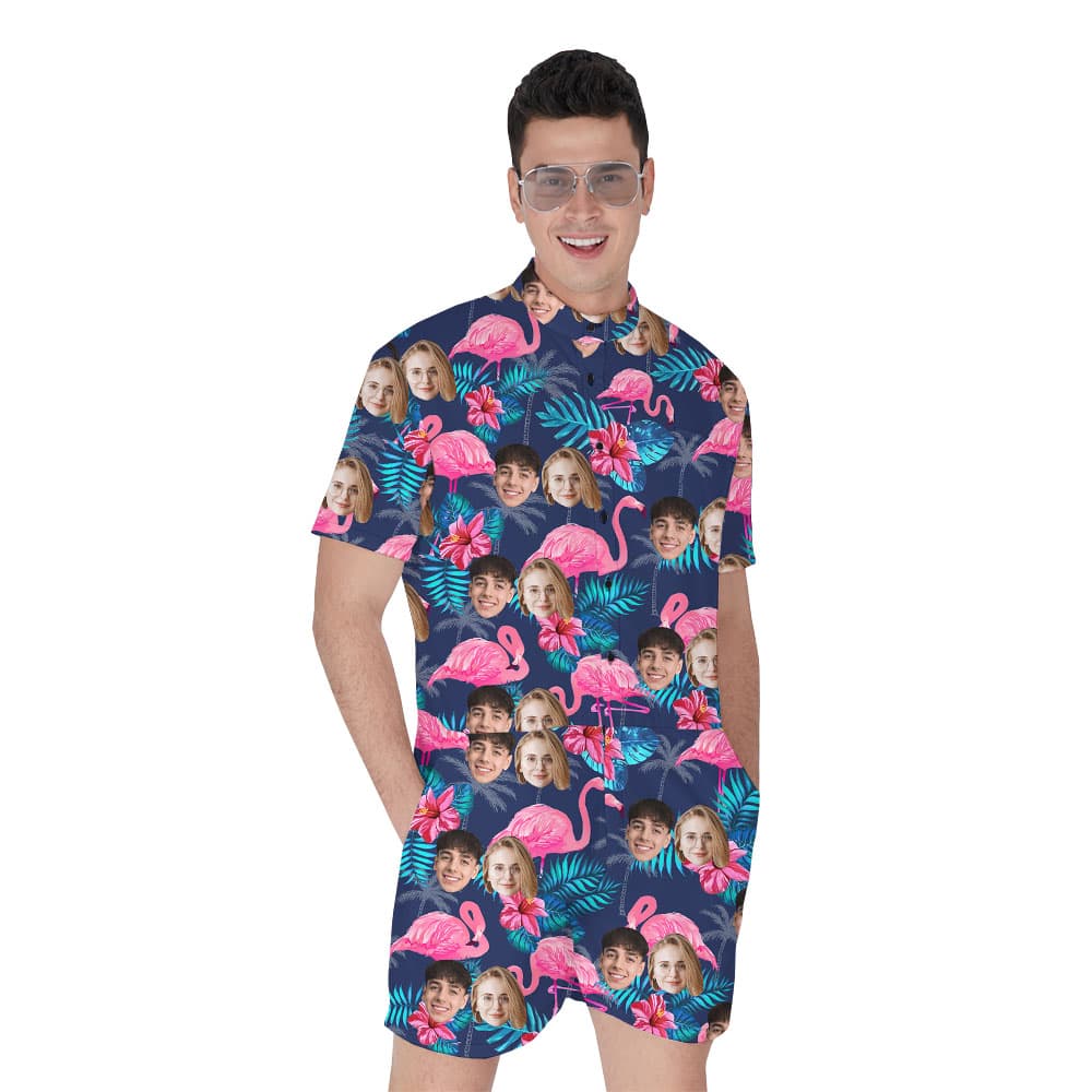 Personalized Photo Flamingo Romper With 1-4 Faces1