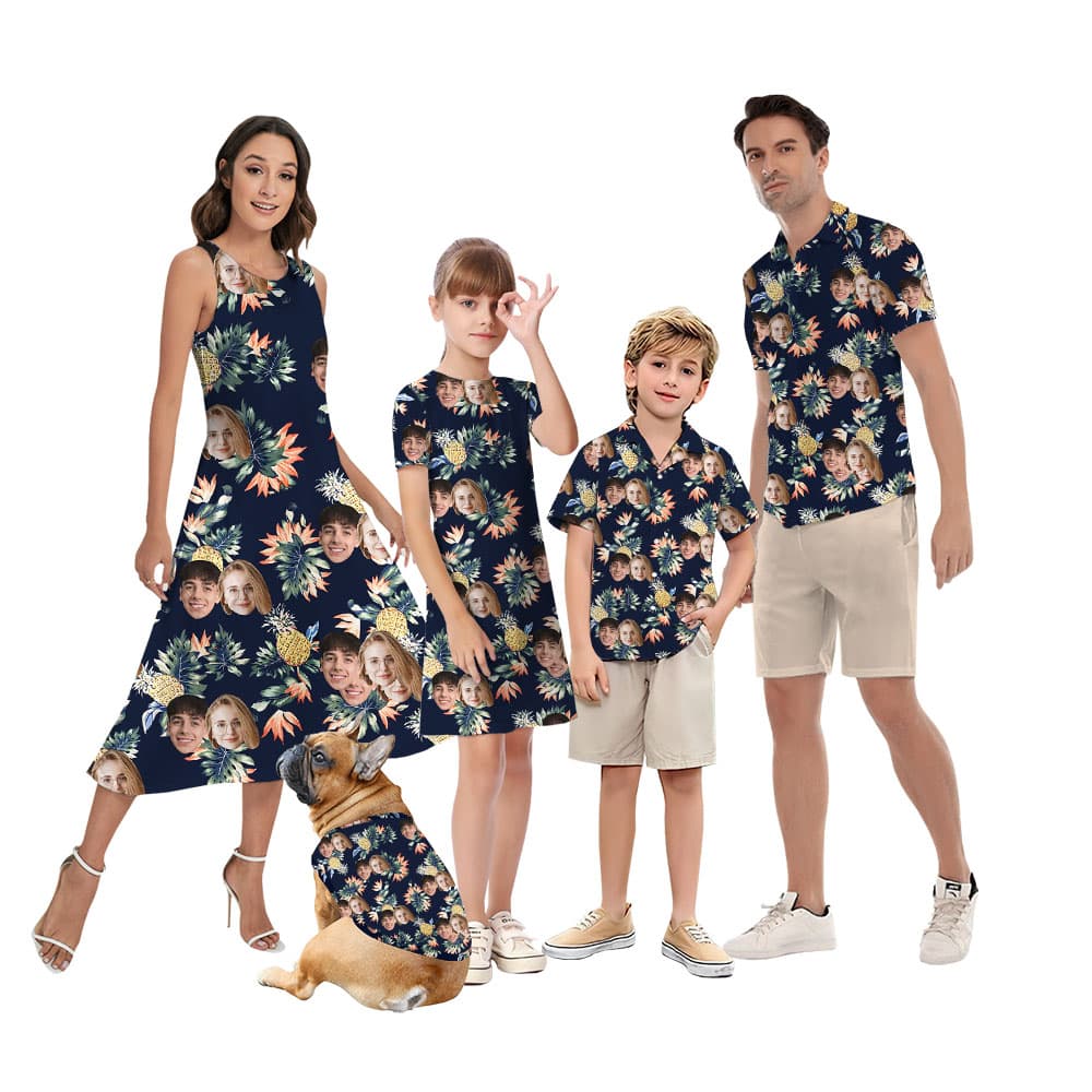Pineapple Matching Hawaiian Shirt And Dress With Family Faces6