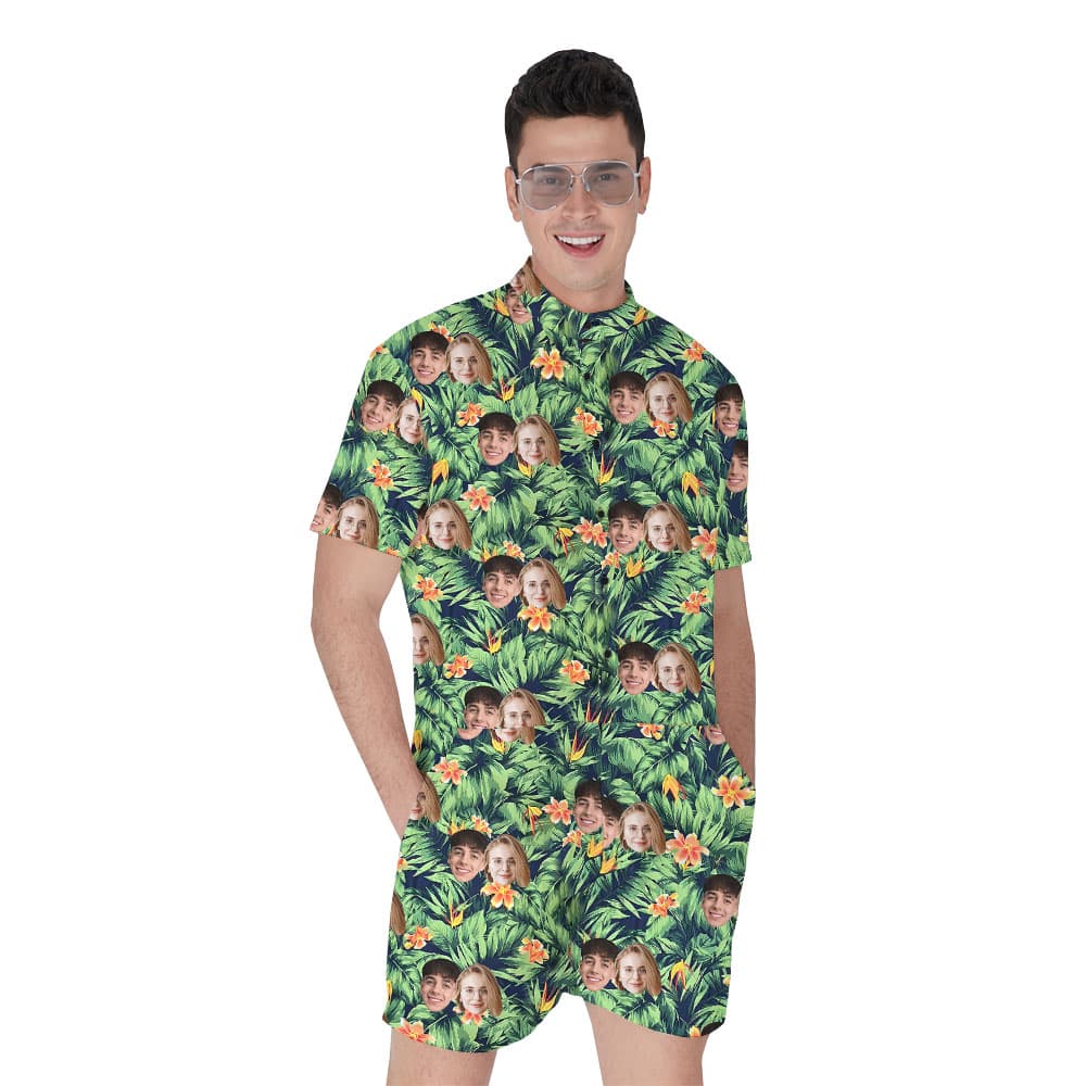 Put Any Faces On Tropical Green Romper For Men1