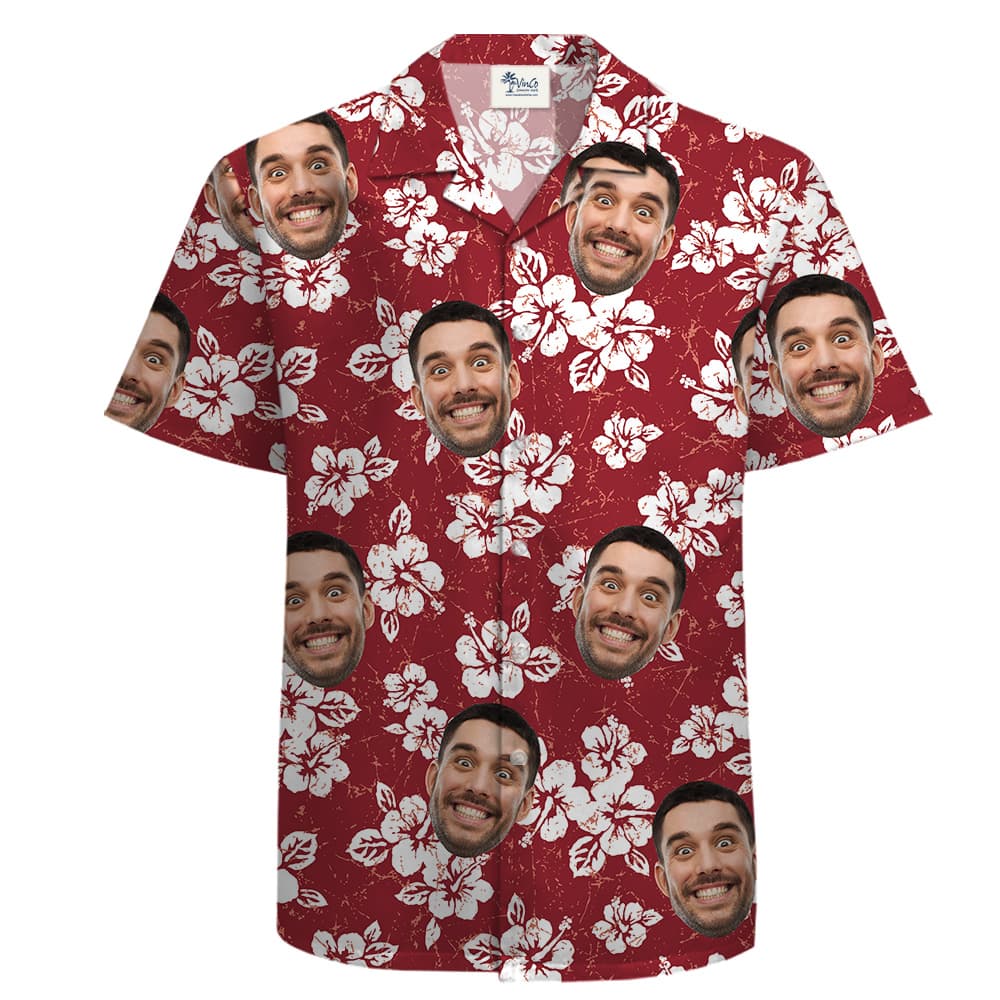 Red Hibiscus 100% Cotton Tropical Shirt for Men with Face Personalized2