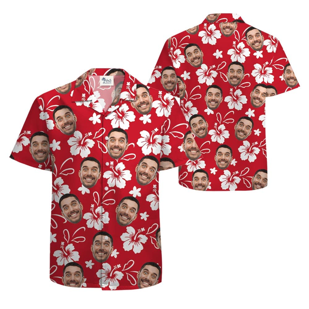 Red Hibiscus Personalized Hawaiian Men Shirt With Faces