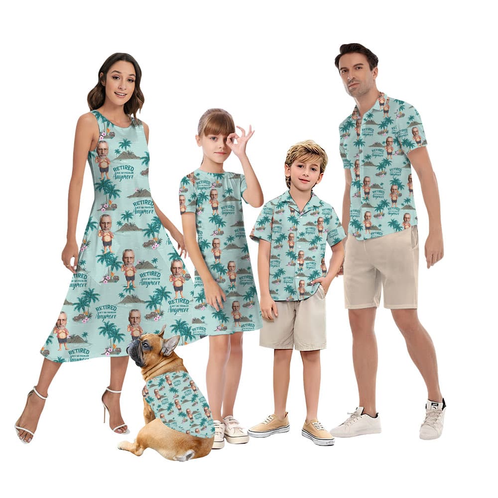 Retirement Matching Family Hawaiian Shirt And Dress With Faces