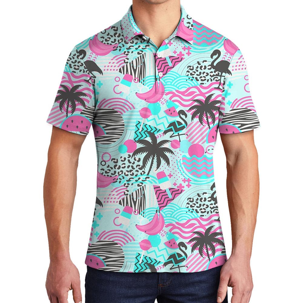 Retro Flamingo Men's Golf Shirt Tropical