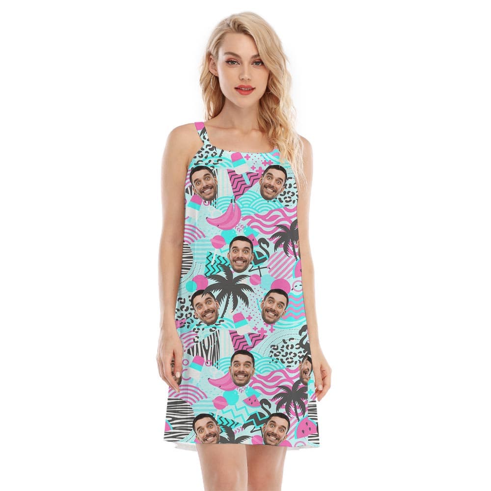 Retro Flamingo Women's Aloha Dress Custom Face