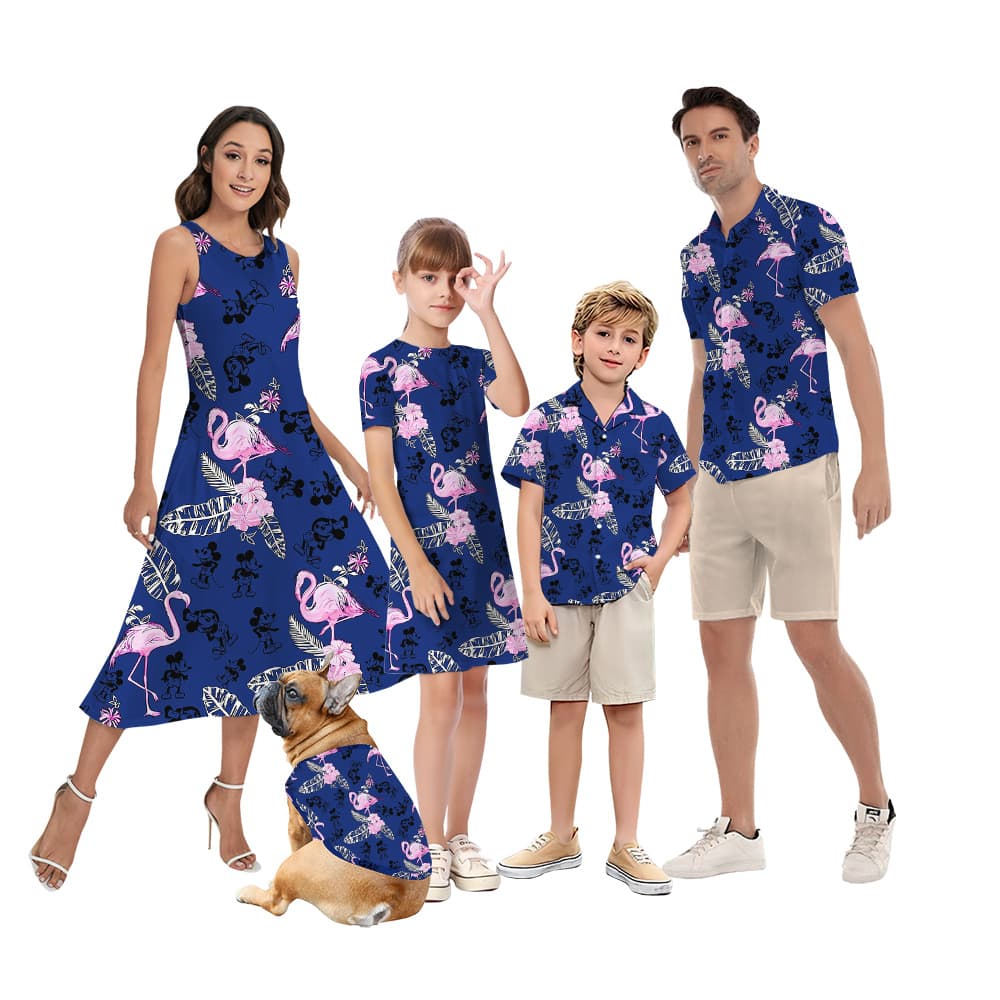 Steamboat Willie Mickey Flamingo Navy Matching Family Hawaiian Wear