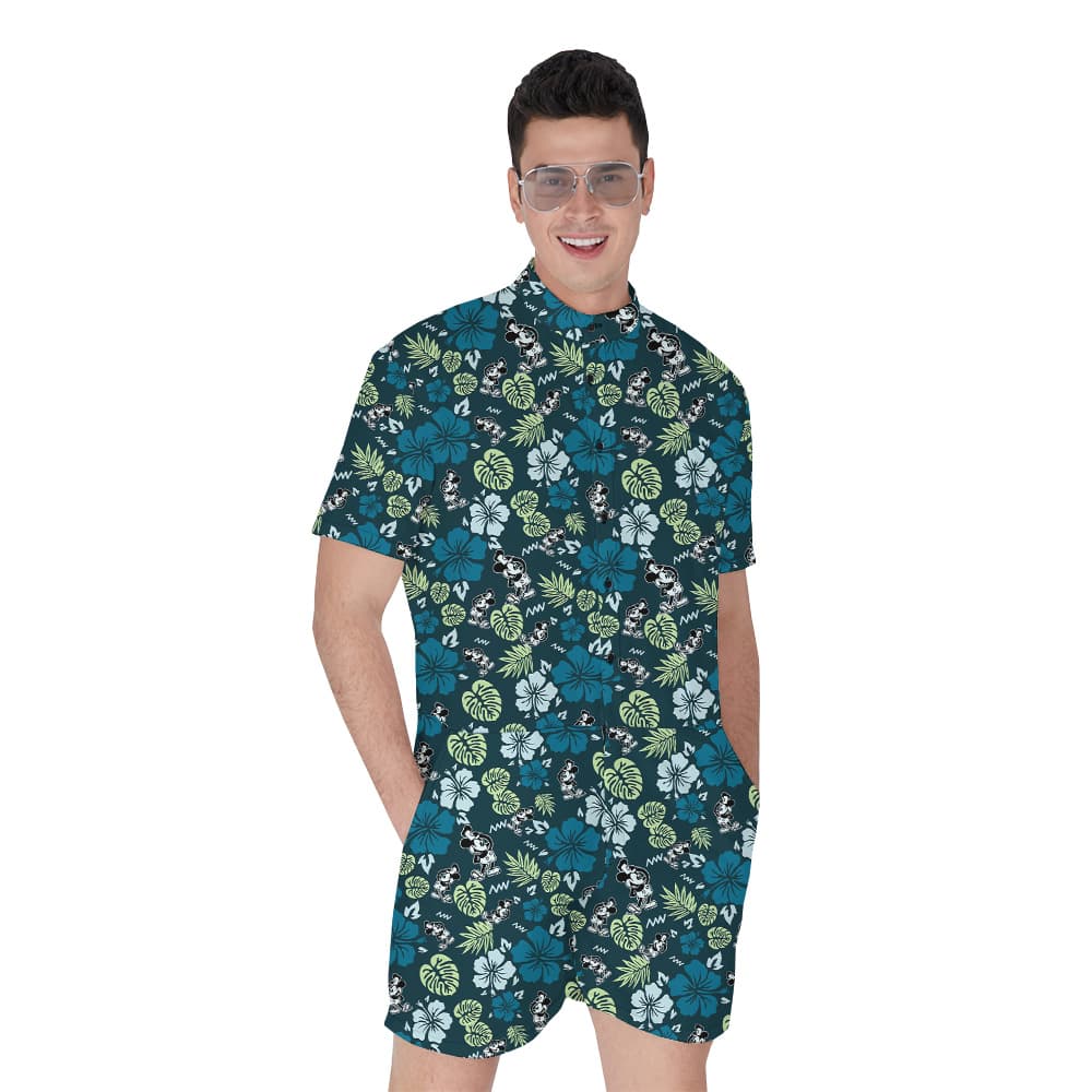 Steamboat Willie Mickey Floral Green Hawaiian Romper