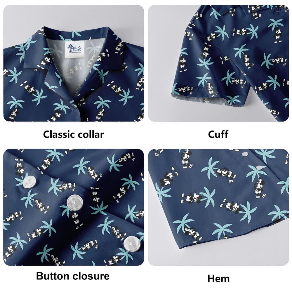 Steamboat Willie Mickey Palm Trees Navy Hula Shirt