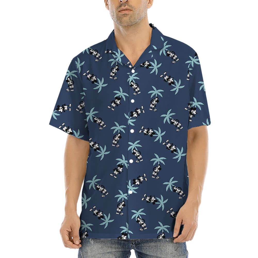 Steamboat Willie Mickey Palm Trees Navy Hula Shirt (5)