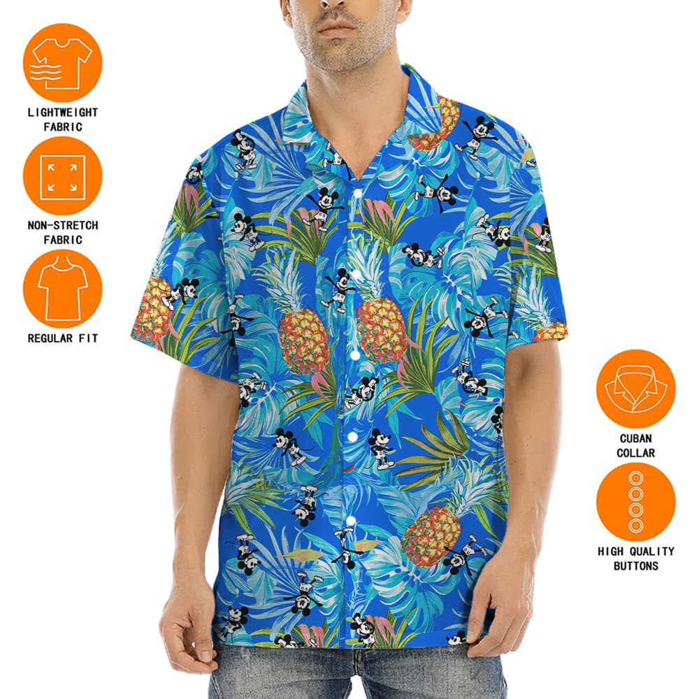 Steamboat Willie Mickey Pineapple Blue Hawaiian Shirt