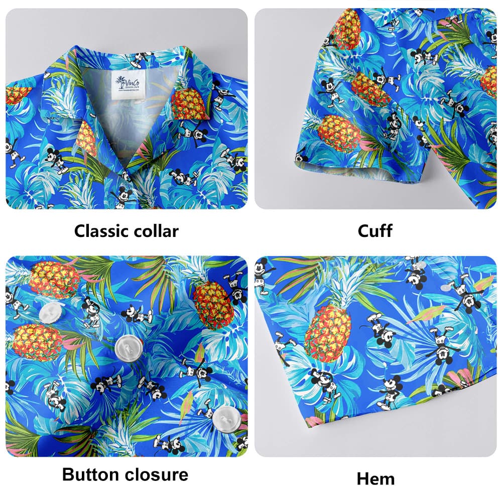 Steamboat Willie Mickey Pineapple Blue Hawaiian Shirt