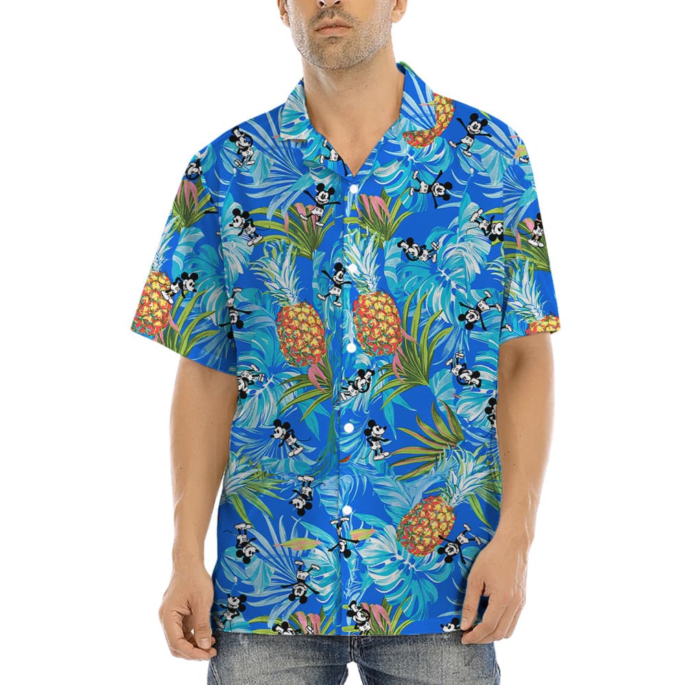 Steamboat Willie Mickey Pineapple Blue Hawaiian Shirt (7)
