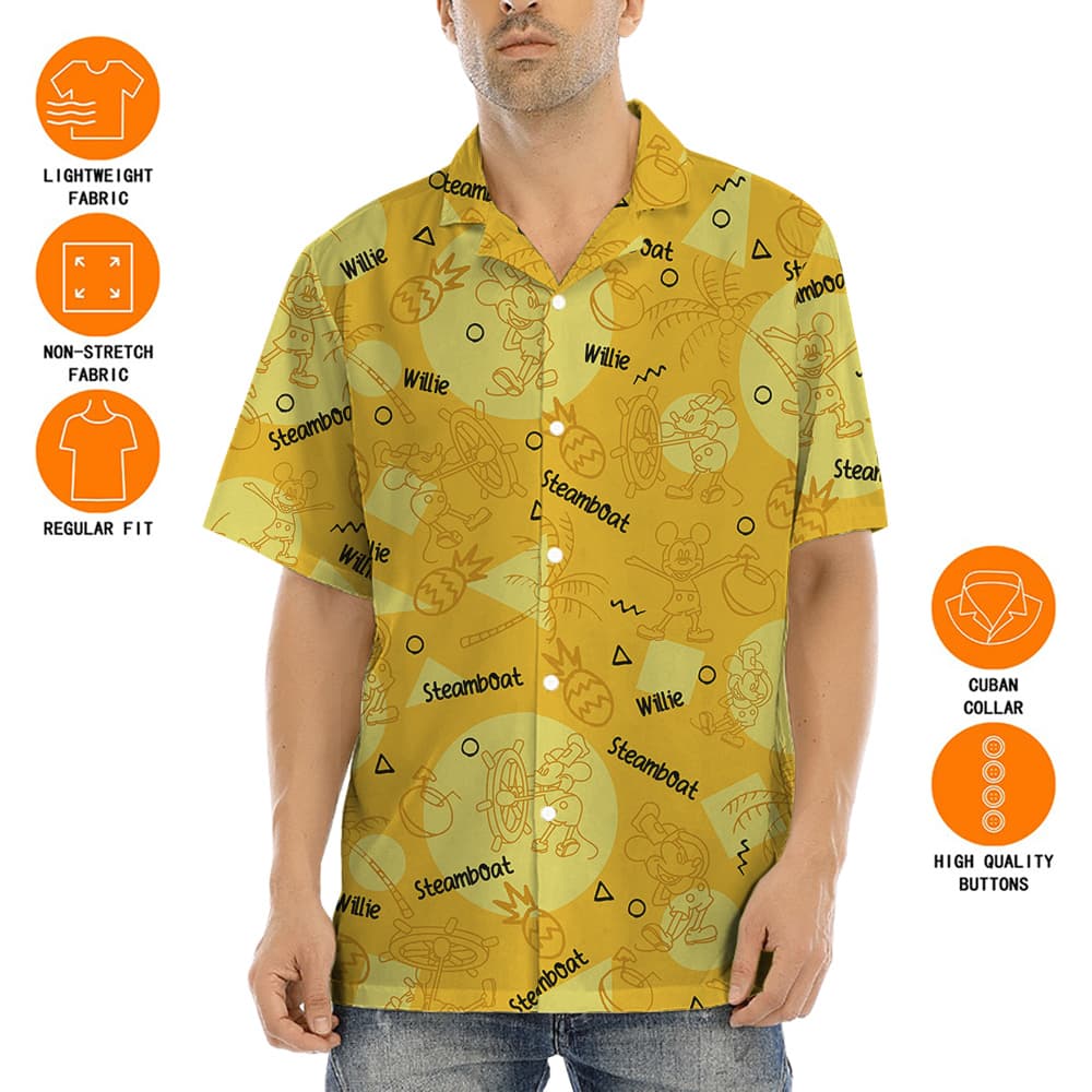 Steamboat Willie Mickey Yellow Hawaiian Shirt