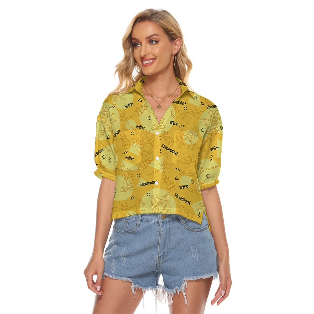 Steamboat Willie Mickey Yellow Women's Cropped Shirt
