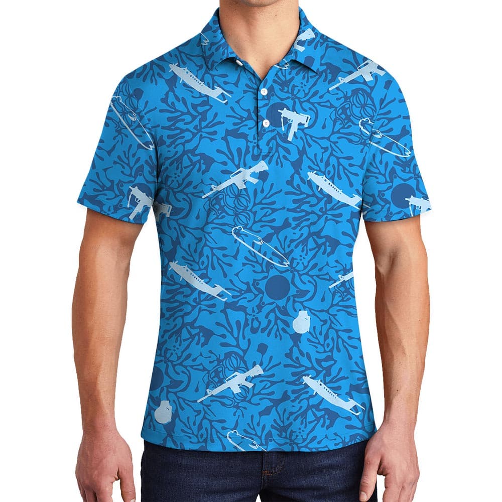 Tactical Blue Tropical Polo Shirt For Men