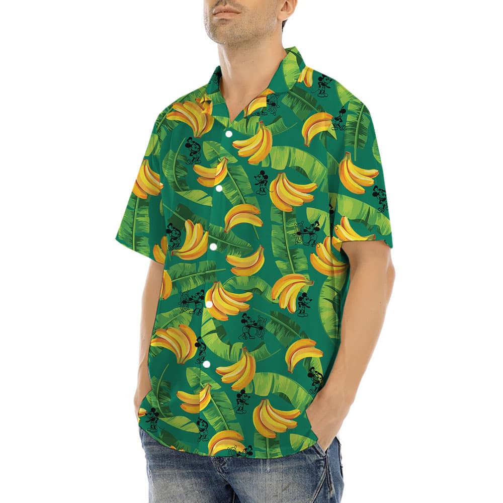 Tropical Banana Steamboat Willie Mickey Green Hawaiian Shirt