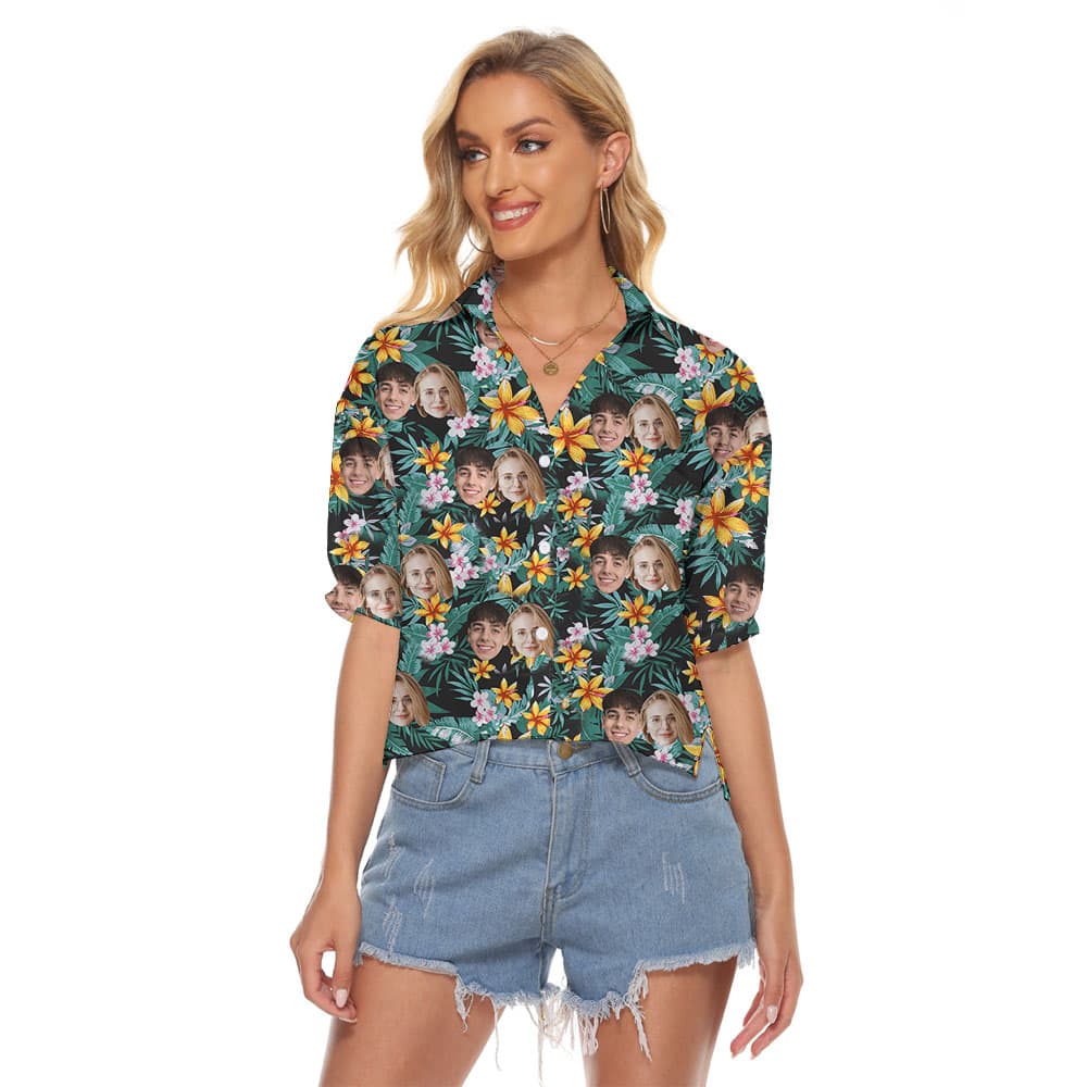 Tropical Green Women's Crop Top With Face1