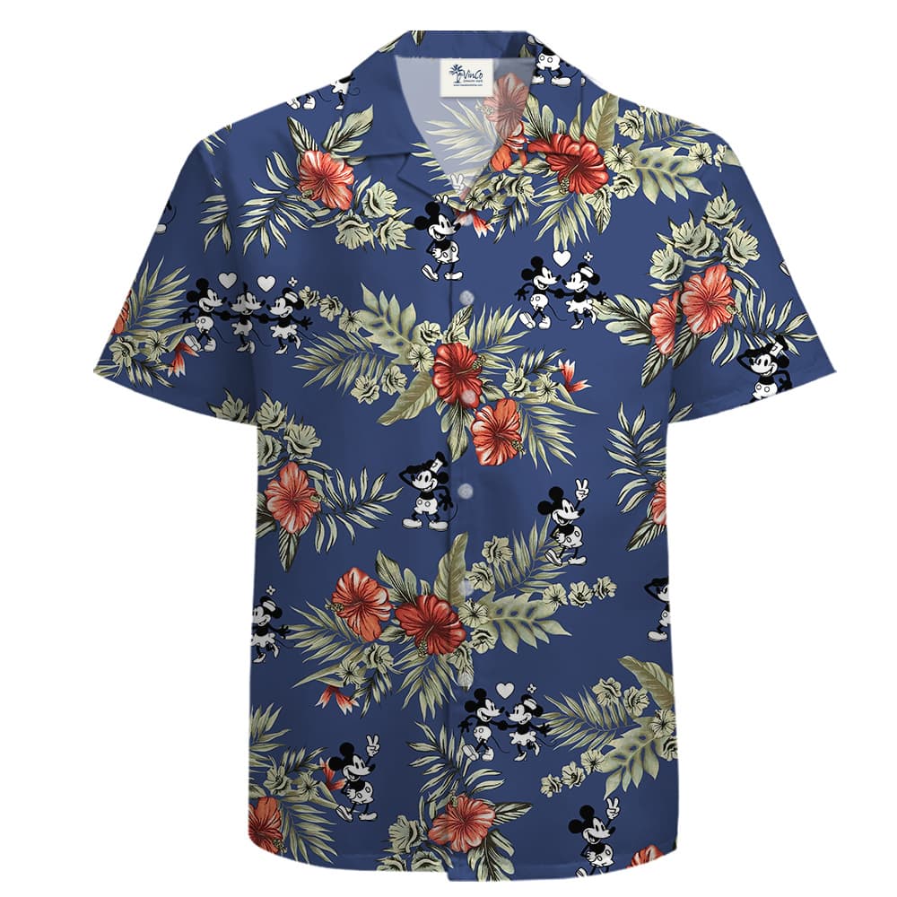 Tropical Men Navy Shirt with Mickey and Minnie 1928 Pattern